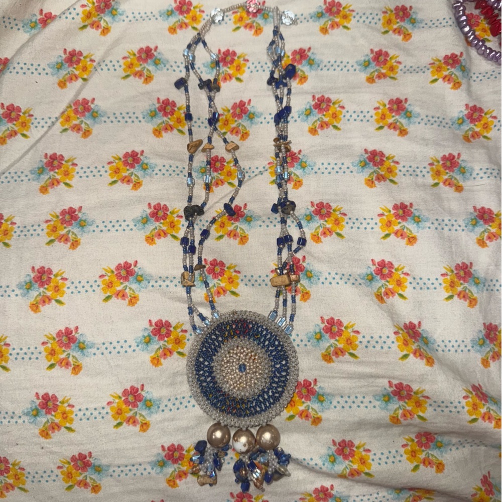 Vintage Beaded Blue and Silver Necklace